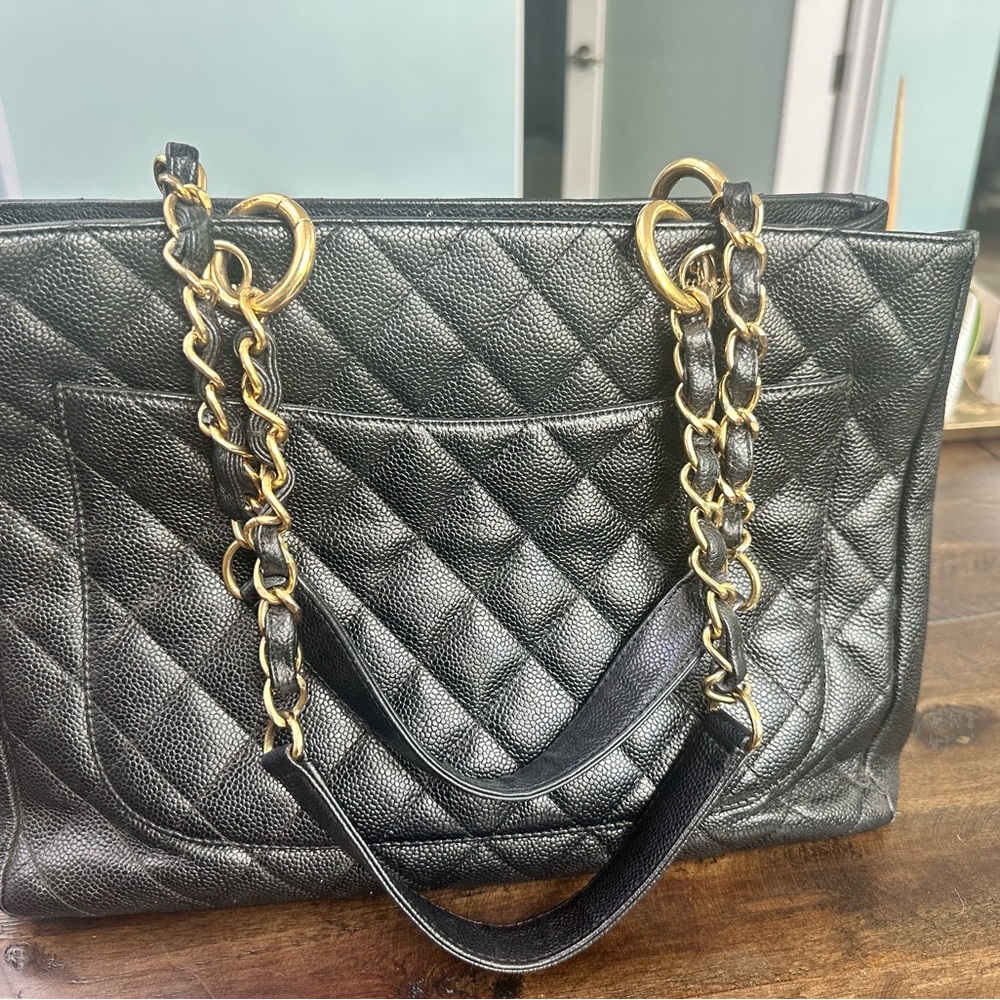 CHANEL Black and Gold Grand Shopper Tote GST Leather Tote - Picture 9 of 11